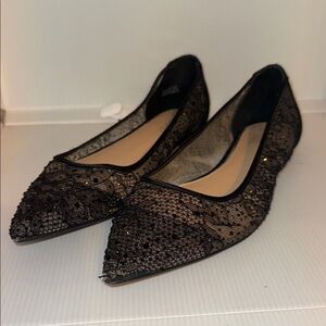 Badgley Mischka Black Glitter Flats